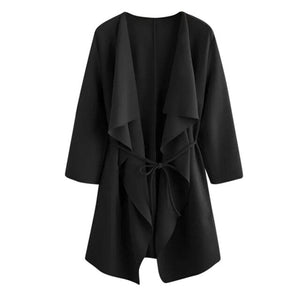 New Women Casual Collar Pocket Front Wrap Coat Jacket Outwear