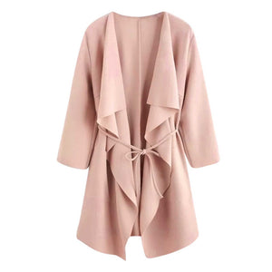 New Women Casual Collar Pocket Front Wrap Coat Jacket Outwear