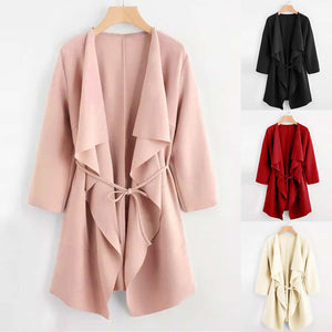 New Women Casual Collar Pocket Front Wrap Coat Jacket Outwear