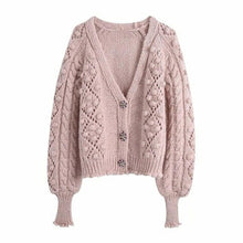 Load image into Gallery viewer, New Women Pink Knit Cardigan Sweater Long Sleeves Gem Buttons - Sophornlilly