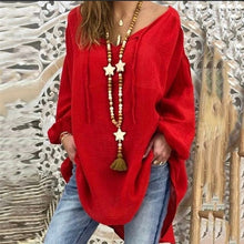 Load image into Gallery viewer, New Women Sexy V Neck Loose Cotton Blouse Shirt 2021 Autumn