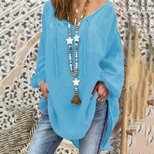 Load image into Gallery viewer, New Women Sexy V Neck Loose Cotton Blouse Shirt 2021 Autumn