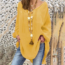 Load image into Gallery viewer, New Women Sexy V Neck Loose Cotton Blouse Shirt 2021 Autumn
