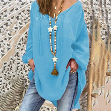 Load image into Gallery viewer, New Women Sexy V Neck Loose Cotton Blouse Shirt 2021 Autumn