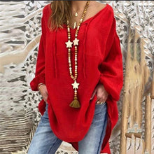 Load image into Gallery viewer, New Women Sexy V Neck Loose Cotton Blouse Shirt 2021 Autumn