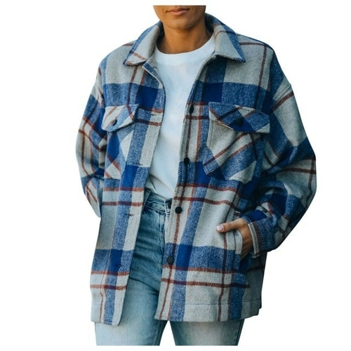 New Women's New Jacket Casual Fashion Woolen Jacket Plaid Shirt