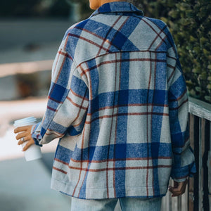 New Women's New Jacket Casual Fashion Woolen Jacket Plaid Shirt