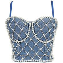 Load image into Gallery viewer, New Women's Summer Sexy Wrapped Chest Beaded Denim Blue Bodycon