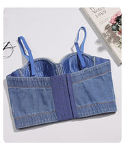 Load image into Gallery viewer, New Women's Summer Sexy Wrapped Chest Beaded Denim Blue Bodycon