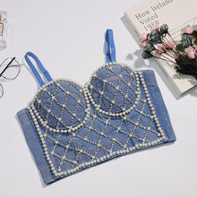 Load image into Gallery viewer, New Women's Summer Sexy Wrapped Chest Beaded Denim Blue Bodycon