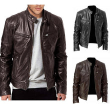 Load image into Gallery viewer, Casual male fashion collar thin leather jacket