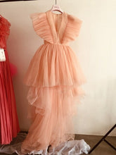 Load image into Gallery viewer, Pretty Peach High Low Tulle Evening Dresses Ruffles Fashion Long