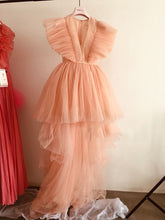 Load image into Gallery viewer, Pretty Peach High Low Tulle Evening Dresses Ruffles Fashion Long