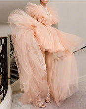 Load image into Gallery viewer, Pretty Peach High Low Tulle Evening Dresses Ruffles Fashion Long