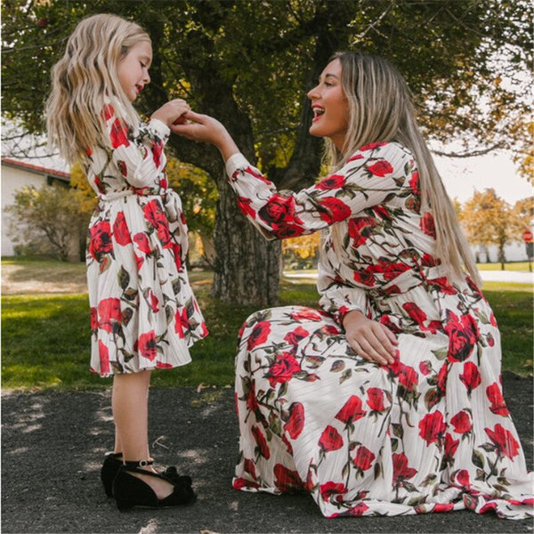 Printed Mother Daughter Flower Dress