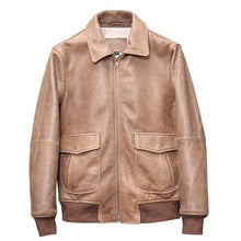 Load image into Gallery viewer, Retro Brown Military Style A2 Pilot Leather Jacket Men