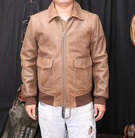 Retro Brown Military Style A2 Pilot Leather Jacket Men