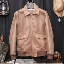Load image into Gallery viewer, Retro Brown Military Style A2 Pilot Leather Jacket Men