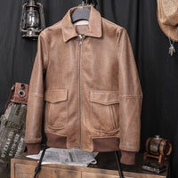 Retro Brown Military Style A2 Pilot Leather Jacket Men