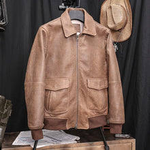 Load image into Gallery viewer, Retro Brown Military Style A2 Pilot Leather Jacket Men