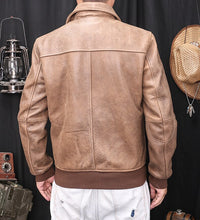 Load image into Gallery viewer, Retro Brown Military Style A2 Pilot Leather Jacket Men