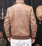 Retro Brown Military Style A2 Pilot Leather Jacket Men