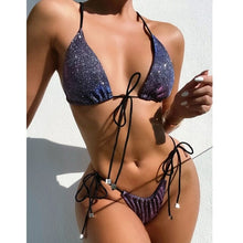 Load image into Gallery viewer, Sexy V Neck High Cut Swimwear Weomen Shiny Bikinis Sling Female - Sophornlilly