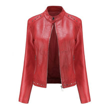 Load image into Gallery viewer, Leather Jacket Mandarin Collar Solid Rivets