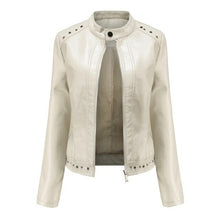Load image into Gallery viewer, Leather Jacket Mandarin Collar Solid Rivets