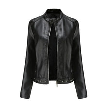 Load image into Gallery viewer, Leather Jacket Mandarin Collar Solid Rivets