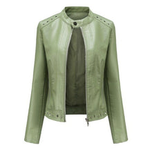 Load image into Gallery viewer, Leather Jacket Mandarin Collar Solid Rivets