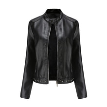 Load image into Gallery viewer, Leather Jacket Mandarin Collar Solid Rivets