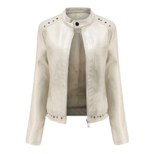 Load image into Gallery viewer, Leather Jacket Mandarin Collar Solid Rivets