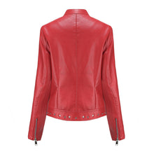 Load image into Gallery viewer, Leather Jacket Mandarin Collar Solid Rivets