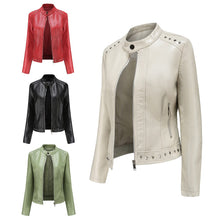 Load image into Gallery viewer, Leather Jacket Mandarin Collar Solid Rivets