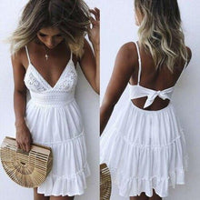 Load image into Gallery viewer, Summer Black Backless Layers Sweet Boho Short Mini Dress V Neck - Sophornlilly