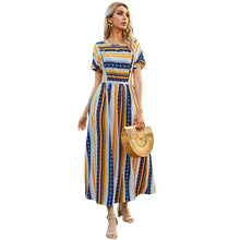 Load image into Gallery viewer, Summer New Ladies Elegant Long Skirt Striped Round Neck Short