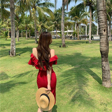 Load image into Gallery viewer, Summer New Women Sexy Off Shoulder Ruched Layered Ruffles Bodycon - Sophornlilly