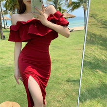 Load image into Gallery viewer, Summer New Women Sexy Off Shoulder Ruched Layered Ruffles Bodycon - Sophornlilly