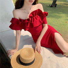 Load image into Gallery viewer, Summer New Women Sexy Off Shoulder Ruched Layered Ruffles Bodycon - Sophornlilly