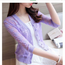 Load image into Gallery viewer, Summer New Women Short Single breasted Lace Knit Cardigan Sun