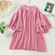 Load image into Gallery viewer, O Neck Flare Sleeve Halter Chiffon Pleated Shirt