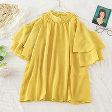 Load image into Gallery viewer, O Neck Flare Sleeve Halter Chiffon Pleated Shirt