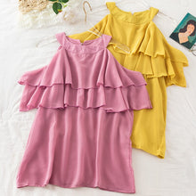 Load image into Gallery viewer, O Neck Flare Sleeve Halter Chiffon Pleated Shirt