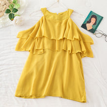 Load image into Gallery viewer, O Neck Flare Sleeve Halter Chiffon Pleated Shirt