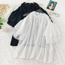 Load image into Gallery viewer, O Neck Flare Sleeve Halter Chiffon Pleated Shirt