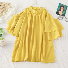 Load image into Gallery viewer, O Neck Flare Sleeve Halter Chiffon Pleated Shirt