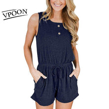 Load image into Gallery viewer, Summer fashion Women Solid Color Slim Button Jumpsuit Temperament - Sophornlilly