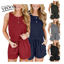 Load image into Gallery viewer, Summer fashion Women Solid Color Slim Button Jumpsuit Temperament - Sophornlilly
