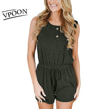 Load image into Gallery viewer, Summer fashion Women Solid Color Slim Button Jumpsuit Temperament - Sophornlilly